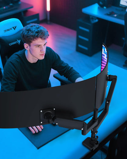 Ergounion Dual Monitor Arm for 13-49 Inch Ultrawide Screens, Heavy Duty Monitor Mount for 2 Monitors up to 44lbs, Full Motion Vertical Stacked Dual Monitor Arm Desk Mount, 75/100mm VESA Mount, Black