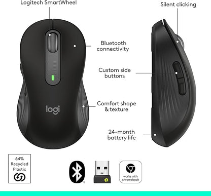 Logitech Wireless Mouse Signature M650 - Small to Medium Sized Hands, Right Handed, 2-Year Battery, Silent Clicks, Customizable Buttons, Bluetooth, PC/Mac?Chromebook - Black