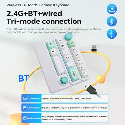 Adventurers W909 Wireless RGB Mechanical Numeric Keypad, Hot-Swappable, Macro-Programmable Numpad, Joystick & Knob Control for PC/Tablet/Laptop/Phone, Tri-Mode Connectivity (White)