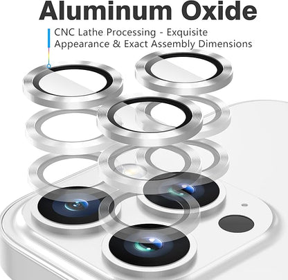 AGVEE 3+3 Camera Lens Protector for iPhone 15 Pro 6.1" / 15 Pro Max 6.7", Brushed Metal Ring 9H Tempered HD Glass Camera Protector Cover Film, Silver