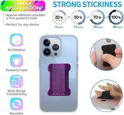 Universal Phone Grip for Smartphones - Phone Holder for Hand for Back of Phone - Wireless Charging Compatible (Black Purple) -2PC