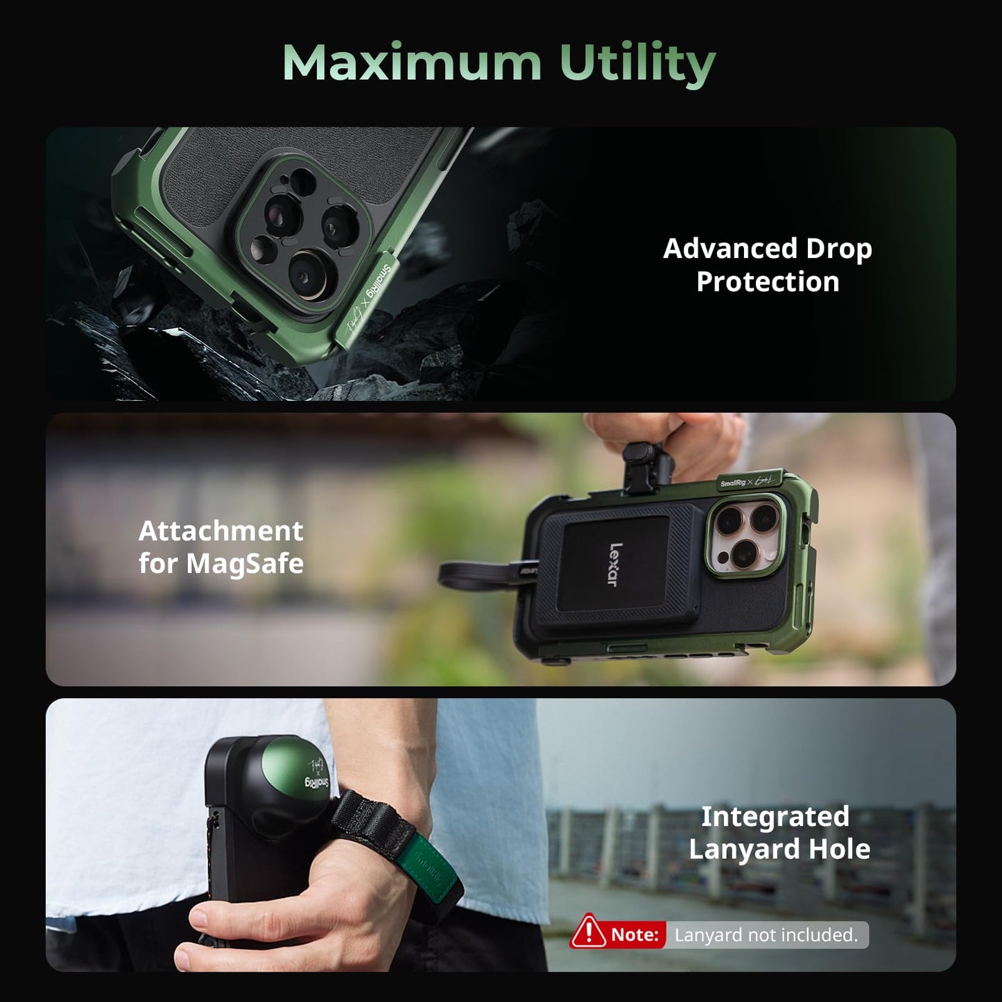 SMALLRIG x Brandon Li Mobile Video Kit for iPhone 16 Pro, Phone Cage with Lightweight Case, Rotatable Wireless QR Handles, 67MM Magnetic VND Filter Kit, Support for MagSafe - 5002