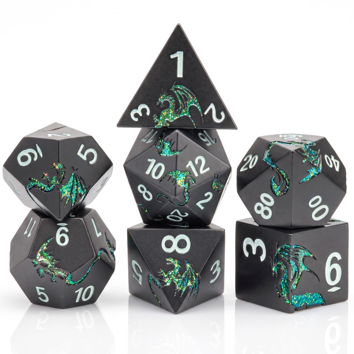 HNCCESG Metal Dice Set,7-Piece Dragon Dice for DND and RPGs,Silver Purple