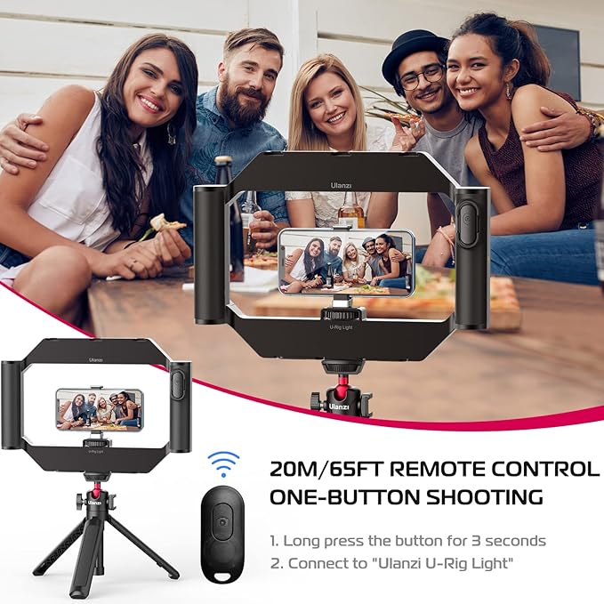 ULANZI Smartphone Video Rig with Light, U-Rig Light Cell Phone Handheld Stabilizer with Ring Light 2500K-9000K CRI 90+ for Filmmaking Live Steam YouTube Video Recording, with 5000mAh Build-in Battery