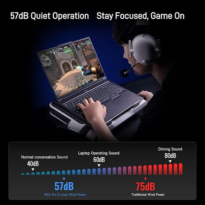 Flydigi BS2 Pro Laptop Cooling Pad RGB for 15.6-21 Inch, Wind-Pressure Closed-Loop Turbo-Fan with MAX 4000RPM, Triple Noise Reduction, Intelligent Temperature Control,4 Height Stands