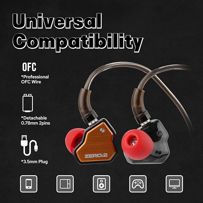 Linsoul 7Hz x Crinacle Zero:2 in Ear Monitor, Updated 10mm Dynamic Driver IEM, Wired Earbuds Earphones, Gaming Earbuds, with OFC IEM Cable for Musician (Orange)