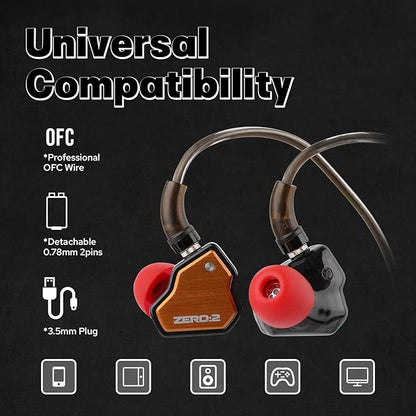 Linsoul 7Hz x Crinacle Zero:2 in Ear Monitor, Updated 10mm Dynamic Driver IEM, Wired Earbuds Earphones, Gaming Earbuds, with OFC IEM Cable for Musician (Orange)
