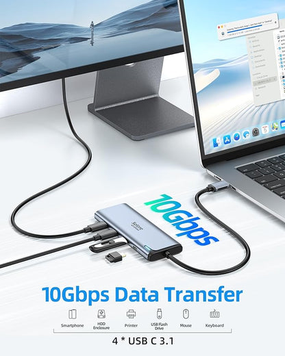 Selore&S-Global USB C Splitter with 4K/60Hz Video Output,USB C Hub Dual Monitor with DP Alt Mode,10Gbps Data Transfer,100W PD,Docking Station Dual Monitor for Windows Laptop,Portable Monitors