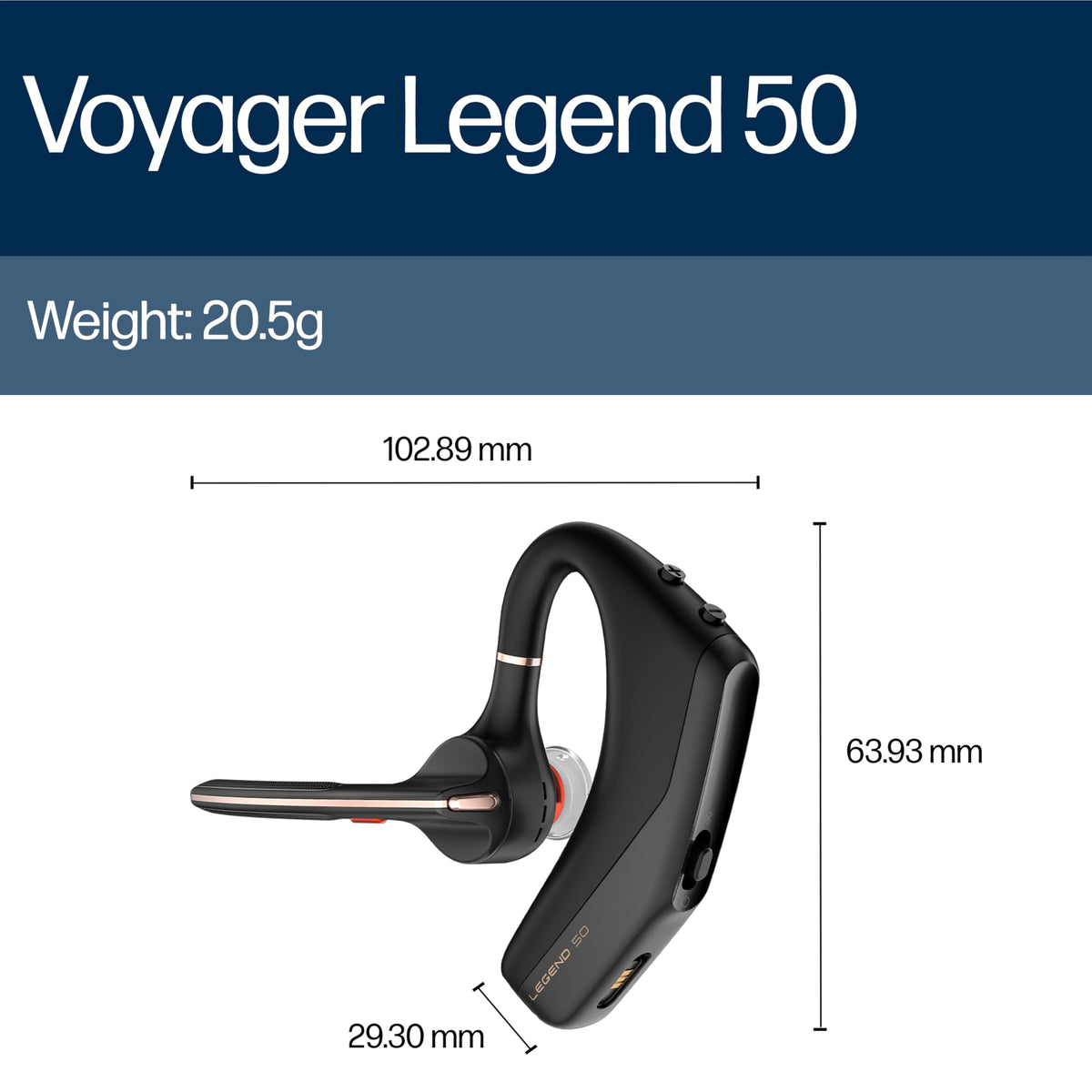 Poly Voyager Legend 50 UC Bluetooth Headset with Charging Case - 4 Noise-Canceling Mics, AI NoiseBlockAI & WindSmart Tech - Bluetooth Headphones with Mic, Smart Call Controls, All-Day Comfort