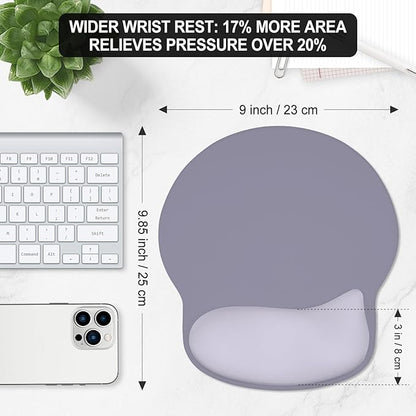 ITNRSIIET Ergonomic Mouse Pad with Wider Memory Foam Wrist Rest +17%, Curved Cushion Reduces Pressure 20%, Pain Relief, Non-Slip, Smooth, Cute Color Desk Accessory, 9.85 x 9 inch, Mist Gray