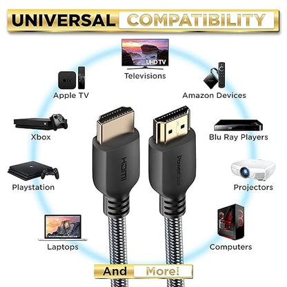 PowerBear 4K HDMI Cable 1 ft | High Speed, Braided Nylon & Gold Connectors, 4K @ 60Hz, Ultra HD, 2K, 1080P, ARC & CL3 Rated | for Laptop, Monitor, PS5, PS4, Xbox One, Fire TV, Apple TV & More