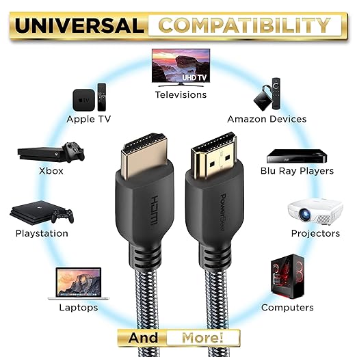 PowerBear 4K HDMI Cable 3 ft | High Speed Hdmi Cables, Braided Nylon & Gold Connectors, 4K @ 60Hz, Ultra HD, 2K, 1080P, ARC & CL3 Rated | for Laptop, Monitor, PS5, PS4, Xbox One, Fire TV, & More