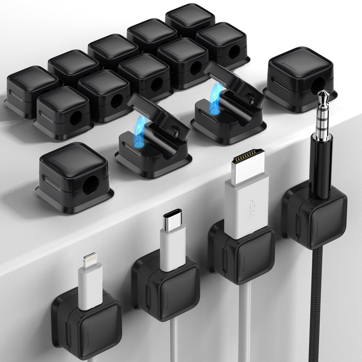 8 Pack Cord Organizer, Magnetic Cable Clips, Under Desk Management, Blue