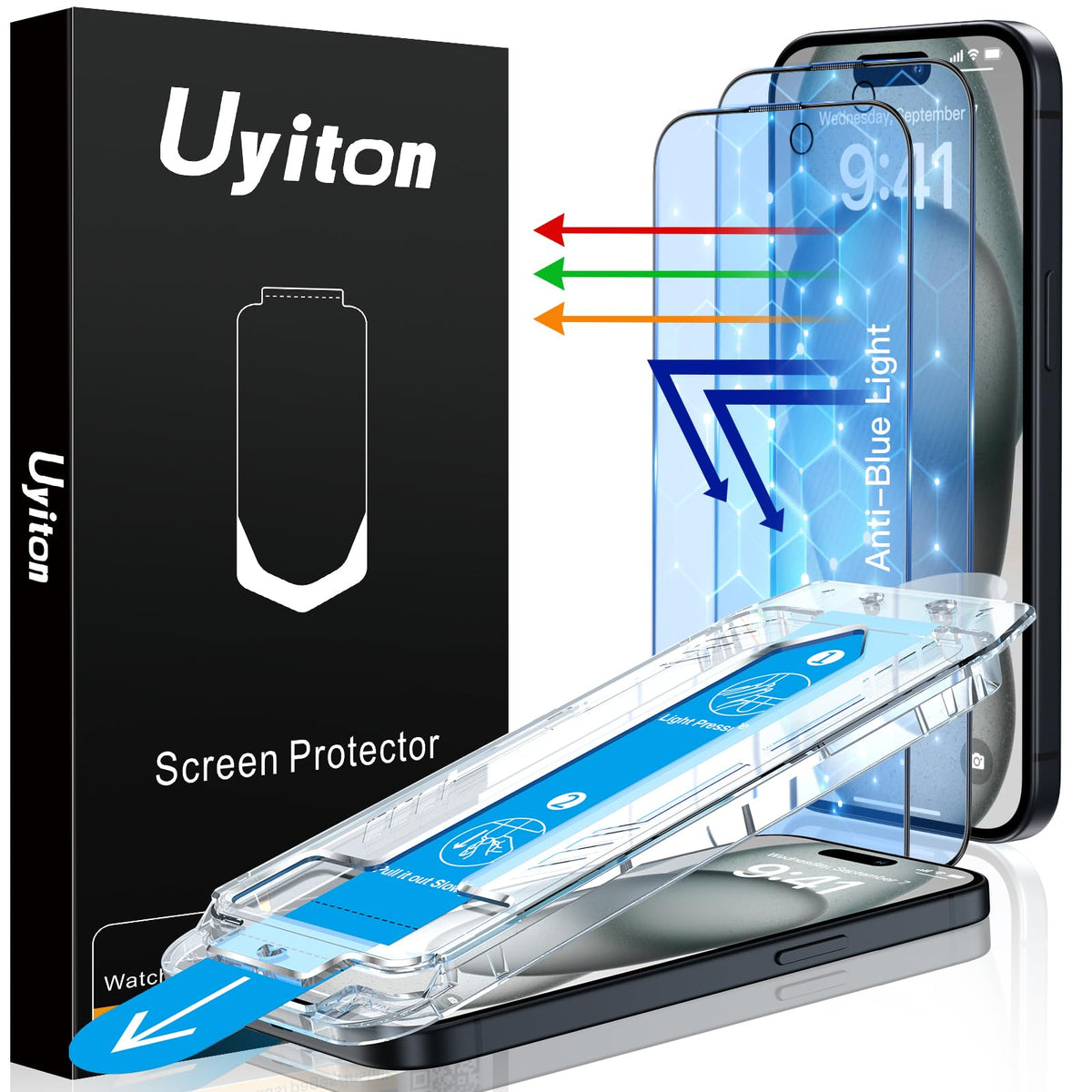 Uyiton Anti-Blue Light for iPhone 15 Pro Screen Protector