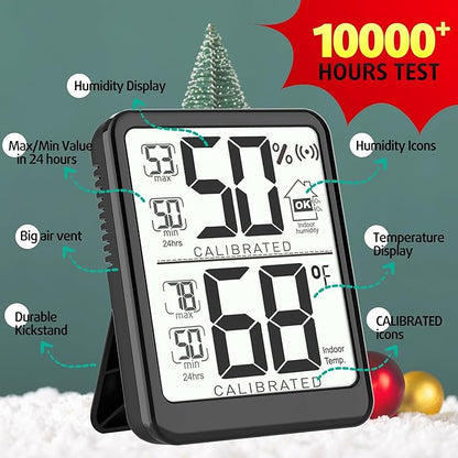 Antonki Room Thermometer, Digital Small Hygrometer Indoor Thermometer Humidity Gauge, Temperature Humidity Meter with Max/Min Record Monitor Sensor for Home, Plants - Battery Included