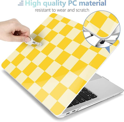 MEEgoodo for MacBook Air 13 inch Case 2021 2020 2019 2018 Released A2337 M1 A2179 A1932 with Touch ID, Plastic Hard Shell & Keyboard Cover Compatible with MacBook Air Case 13.3, Yellow Squares