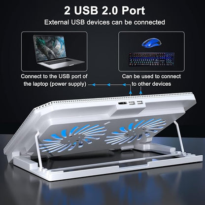 LIENS Laptop Cooling Pad with Adjustable Height Two 5.1 Inches Fan 2 USB Ports Suitable for 12"-15.6" Laptops（White）