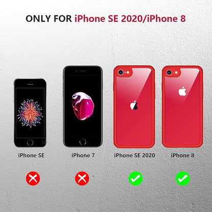Miracase for iPhone SE Phone Case 3rd/2nd Generation 2022 2020 Full-Body with Built-in Glass Screen Protector, Heavy Duty 360° Protective Shockproof Bumper Cover for iPhone 8/SE 4.7 Inch, Red