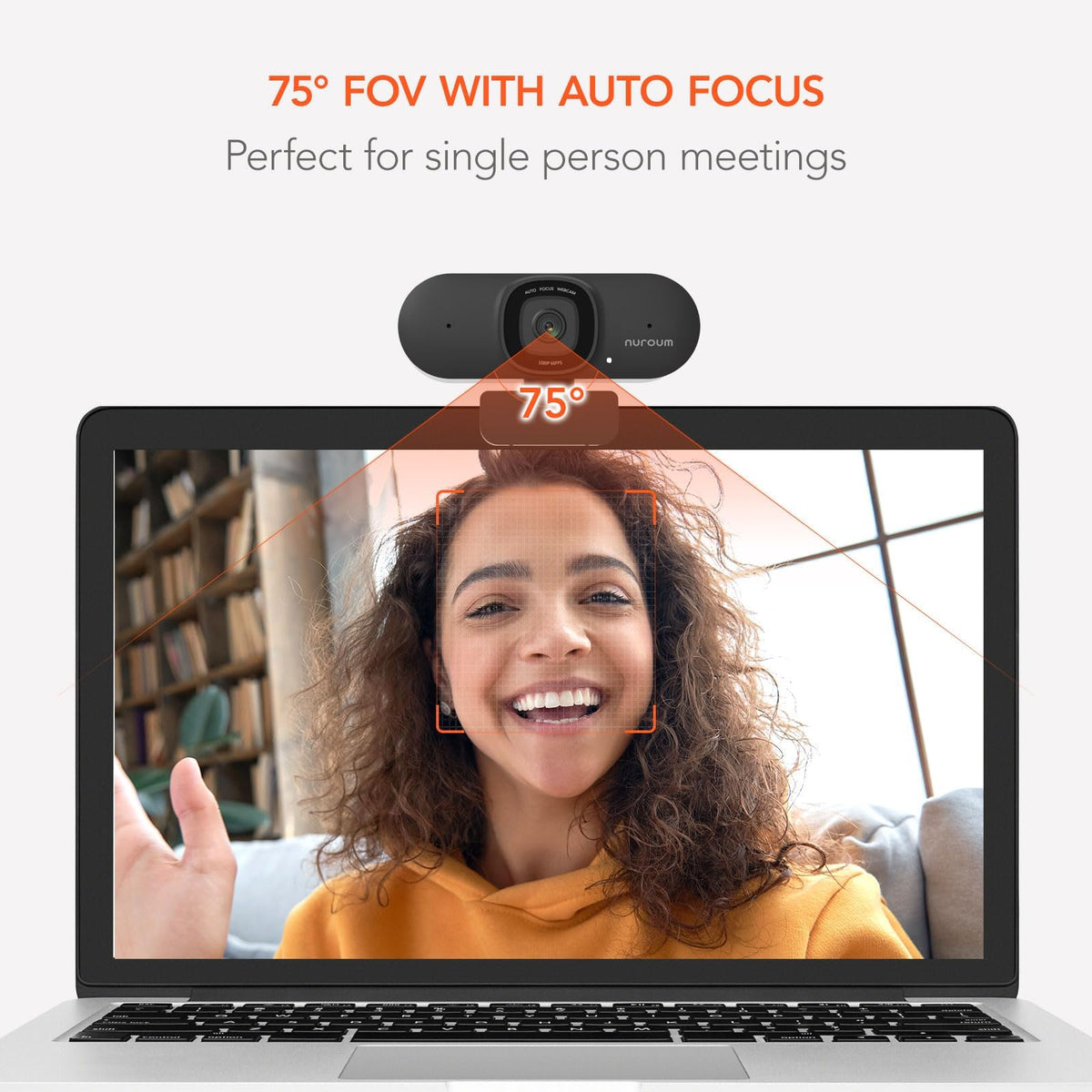 NUROUM V15AF 2K Webcam for PC, 1080P 60fps Autofocus HD Webcam with Dual Noise Cancelling Microphone, 75° FOV&Light Correction, USB Web Camera Plug&Play for Zoom/Teams,Grey