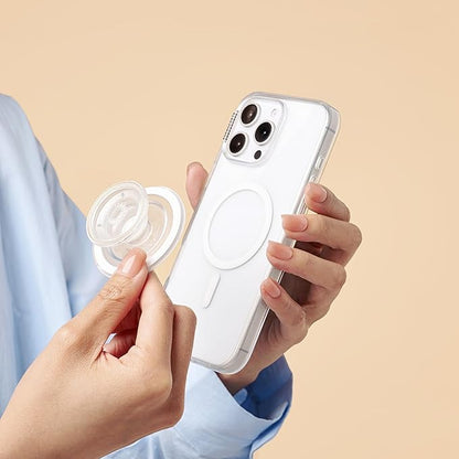 PopSockets Phone Grip for MagSafe with Kickstand, Magnetic Stand, Swappable Top, Secure Hold for iPhone MagSafe Cases, Phone & Tablet Grip - Clear