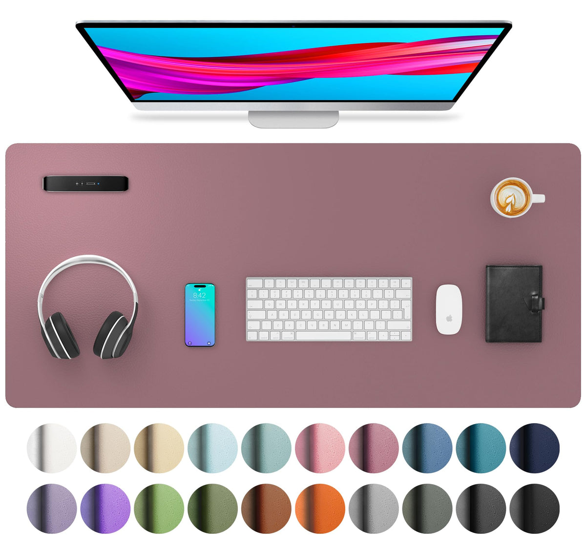 Aothia Leather Desk Pad Protector, Mouse Pad, Office Desk Mat, Non-Slip PU Leather Desk Blotter, Laptop Desk Pad, Waterproof Desk Writing Pad for Office and Home (Gray,36" x 17")