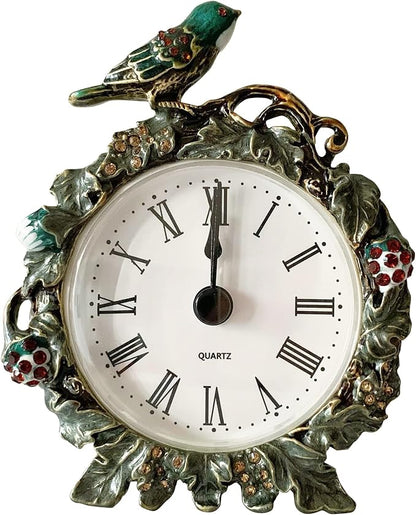 Decorative Mini Table Clock, Vintage Metal Silent Analog Quartz Battery Operated Table Top Clock for Living Room Decor Shelf