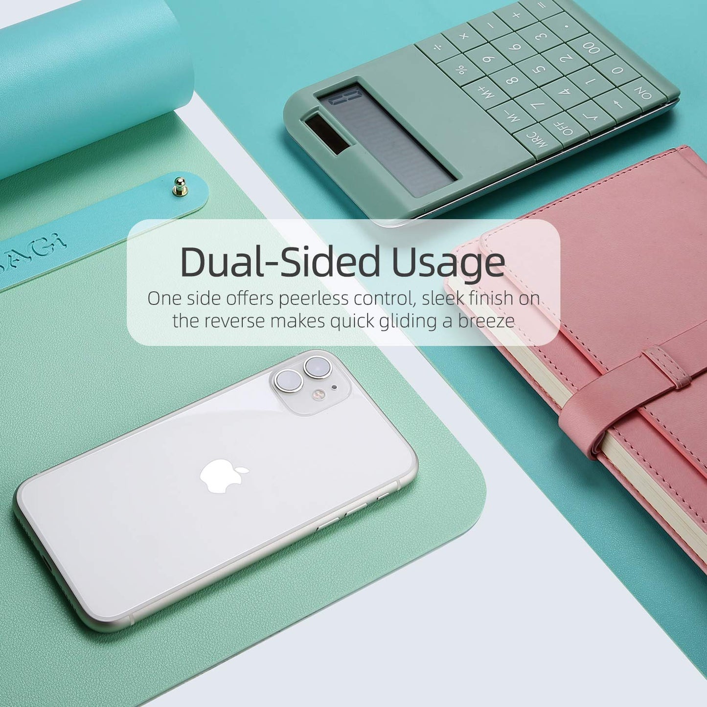 YSAGI Dual-Sided Desk Pad Protector, Desk Mat with Non-Slip - Waterproof PU Leather Office Desk Blotter for Mouse, Keyboard, Writing,35.4" x 17", Calamine Blue+Cobalt Green