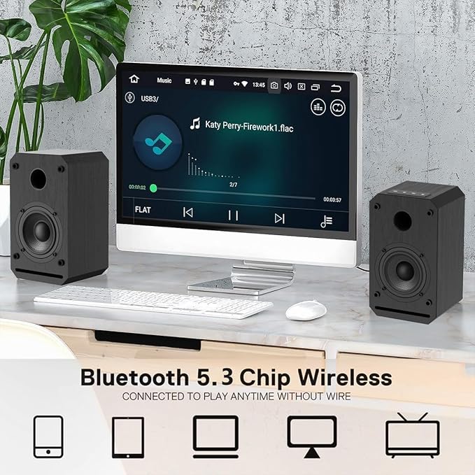 LONPOO Plug-N-Play Gaming Computer Speaker for Desktop and PC, 30W RMS Active Bookshelf Speaker with 3-Inch Full Range Speaker,Support Bluetooth 5.3, USB Playback,Aux-in and 3.5mm Earphone Port,Sliver