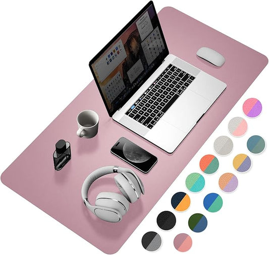 YSAGi Desk Mat, 35.4" x 17" Waterproof Laptop Leather Pad Protector, Large Blotter for Keyboard and Mouse, Writing Pad for Office and Home (Dark Pink+Pink)