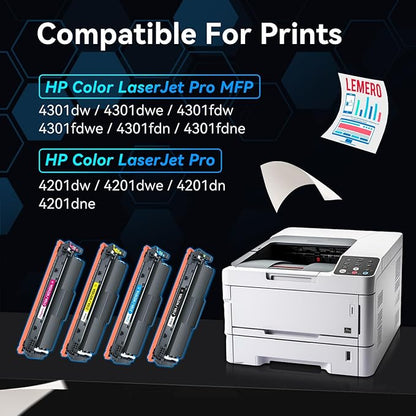 LEMERO 210A Compatible Toner Cartridges Replacement for HP 210A 210X Toner Cartridges Set for HP Color Pro 4201dn 4201dw MFP 4301dw 4301fdn 4301fdw Printer 4 Pack (with Chip for HP210A)