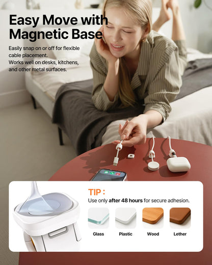 Sinjimoru Magnetic Cable Clips 6 Pack, Cord Organizer for Desk, White