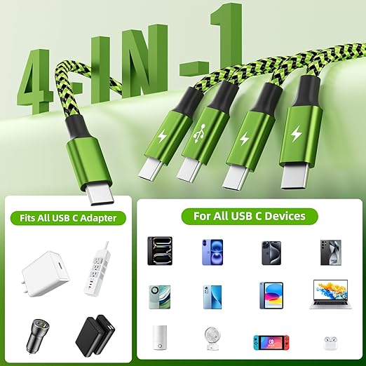 USB C Splitter Multi Charging Cable for Multiple Devices, Fast Charging 4 in 1 Charging Cord, 2Pack 5 FT USB C Phone Charger Cable with 4 Type-C Ports for iPhone 16 15 Pro Samsung S24 S23