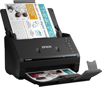Epson Workforce ES-500W II Wireless Color Duplex Desktop Document Scanner for PC and Mac, with Auto Document Feeder (ADF) and Scan from Smartphone or Tablet