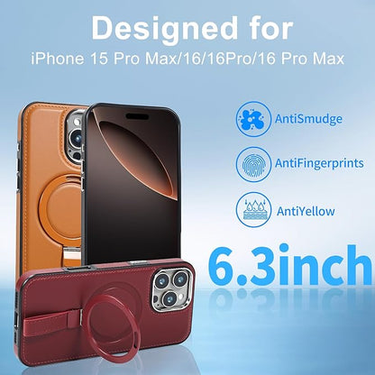 Leather Case, Suitable for iPhone 15 Pro Max Case, Invisible Magnetic Design, Equipped with a Lanyard and Foldable Stand, Black, Yellow and red (Black, iPhone 15 Pro Max)