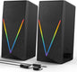 RGB Desktop Speakers with Enhanced Bass, Volume Control & 6 Colorful Lights - USB Powered & 3.5mm Aux Gaming Speakers for Laptop, PC, Tablet, Phone