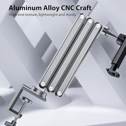 KU XIU Aluminum Alloy Tablet Stand for Desk, Adjustable Foldable Arm Holder Mount Compatible with iPad 10/9th, iPad 13/12.9/11'' Pro Air Mini, Portable Monitor 7-15.6'', Samsung Galaxy Tab S9/FE/A9/S6