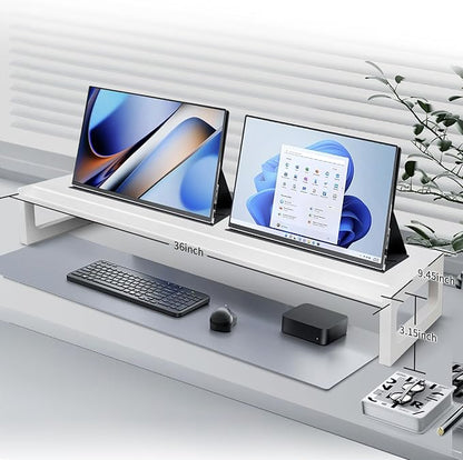Dual Monitor Stand Riser – 36-Inch Computer Monitor Stand with Multifunctional Slot for 2 Monitors, Multi-Purpose Desktop Storage for Laptop, Printer, TV