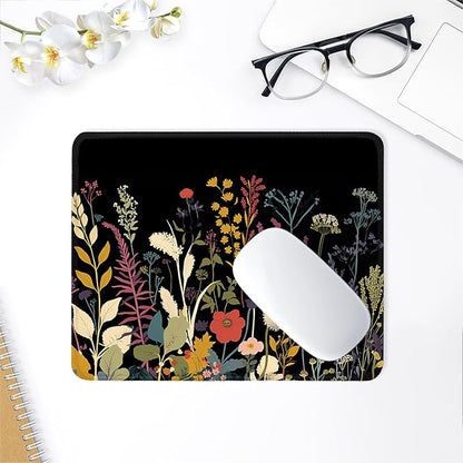 ITNRSIIET Mouse Pad with Stitched Edge Premium Textured Smooth Precise Operation Waterproof Washable Non-Slip Rubber Base Desktop Protection Mat, 10.2×8.3×0.12 inches, Pretty Flowers Plants