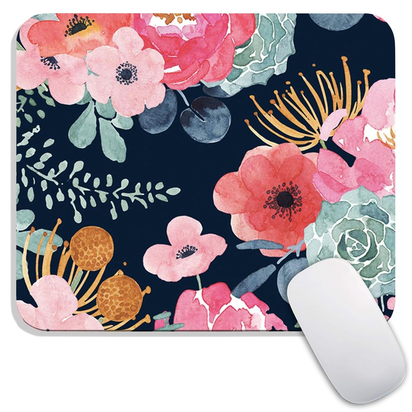 Armanza Square Mouse Pad Pink Flower, Personalized Premium-Textured Custom Mouse Mat Design, Washable Mousepad Cloth, Non-Slip Rubber Base Computer Mouse Pads for Wireless Mouse