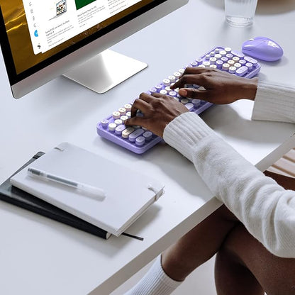 KNOWSQT Wireless Keyboard and Mouse Combo Purple Colorful - 2.4G Typewriter Full-Size Retro Keyboards - USB Receiver Plug and Play, for Computer, PC, Laptop, Desktop, Windows