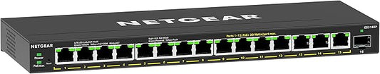 NETGEAR 16-Port PoE Gigabit Ethernet Easy Smart Essentials Switch (GS316EP) - Managed, with 15 x PoE+ @ 180W, 1 x 1G SFP Port, Desktop or Wall Mount