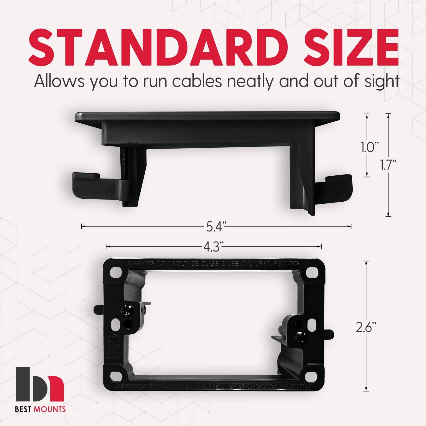 1 Pack Wall Plate Cable Pass Through with Bracket - In Wall Cable Management Kit - Recessed Cable Wall Plate Pair with Single Gang Low Voltage Mounting Bracket - Decorator Cover for Low Voltage Cables