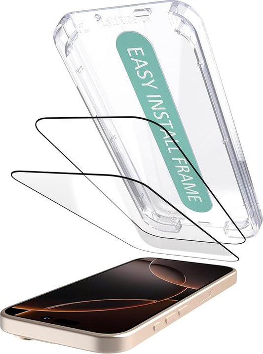 Smartish® iPhone 16 Pro Max Screen Protector - 2-Pack Tempered Glass Screen Protectors + Cleaning Kit - Tuff Sheet - 9H Easy Install Frame [Scratch Resistant] Case-Friendly for Apple iPhone 16 Pro Max
