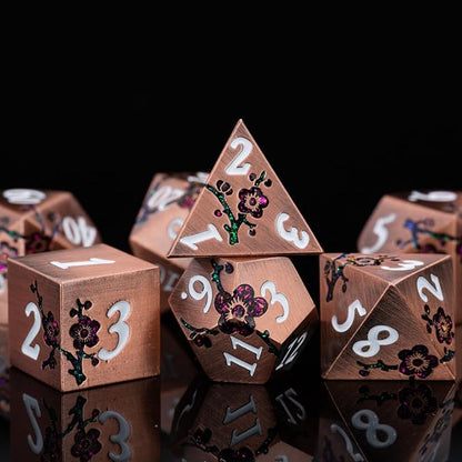 Purple & Red DND Metal Dice, 7PCS Aluminum Dice Set with Gift Case for Dungeons and Dragons, RPG, MTG, Pathfinder