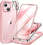 Miracase Glass Series Designed for iPhone 15 Plus Case 6.7',Full-Body Military Drop Proof 15 Plus Phone Case Cover with Built-in 9H Tempered Glass Screen Protector,Pink
