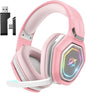 2.4GHz Gaming Headset Wireless with Flip Mic for Ps5, Ps4, PC, Gaming Headphones with USB-A & USB-C Transmitter, 40Hr Battery Bluetooth Headset for Laptop, Mobile, Mac