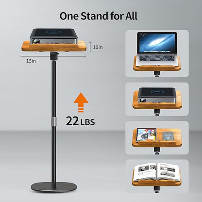 NAMON 2-in-1 Dual-use Floor & Desktop Book Stand, 100% Solid Wood, Height Adjustable from 16.5" to 51", Floor Reading Stand with Page Clip for Cookbooks, Sheet Music, Projector (with a T-Shaped)