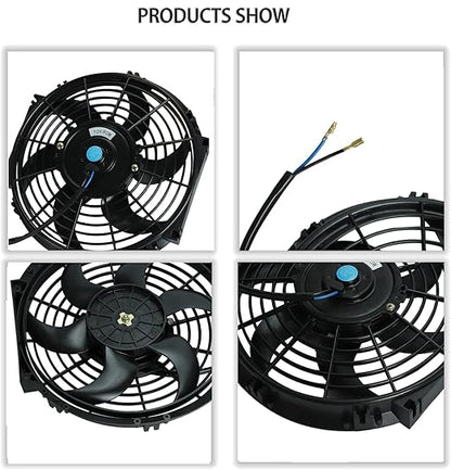 2PCS 10 Inch Universal High Performance Slim Fan Push Pull Electric Radiator Cooling Fan 12V 80W Mount Kit Black