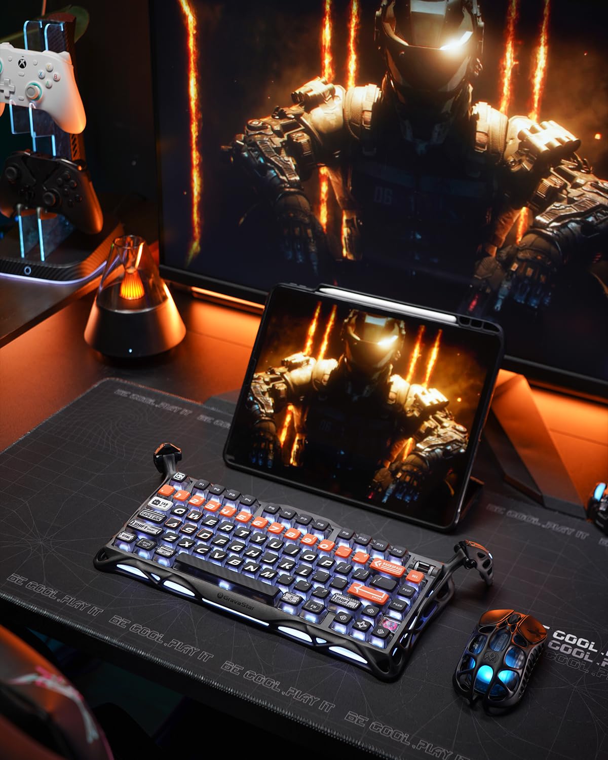 GravaStar Mercury K1 Pro Wireless Mechanical Gaming Keyboard, 75% Layout RGB Custom Keyboard, Aluminum Alloy Matte Black Frame with Phoenix-Inspired Keycaps, Hot-Swappable Linear Switches【CyberFlare】