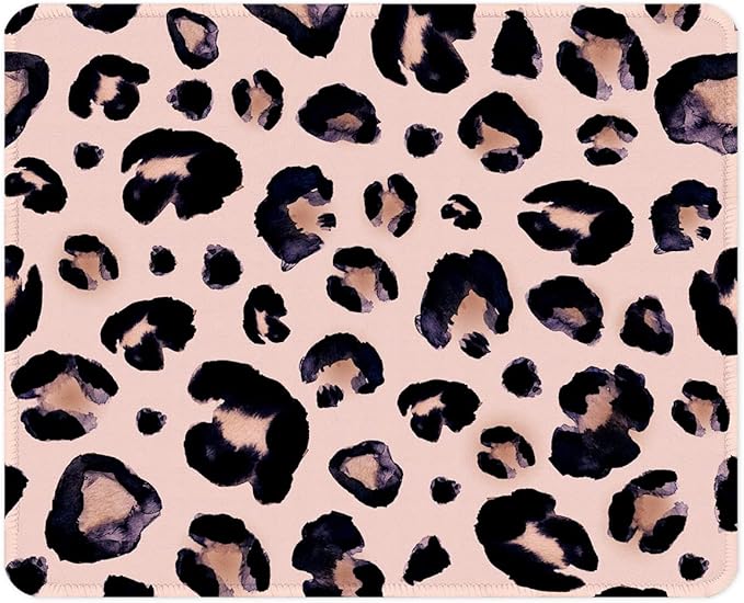 ITNRSIIET Mouse Pad with Stitched Edge Premium Textured Smooth Precise Operation Waterproof Washable Non-Slip Rubber Base Desktop Protection Mat, 10.2×8.3×0.12 inches, Leopard Black Purple